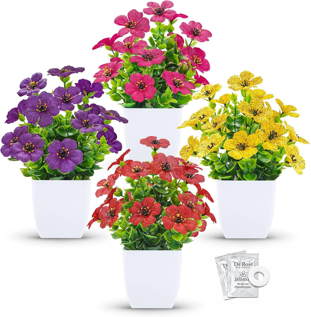 Der Rose 4 Pack Fake Plants with Fragrance Discs Flowers for Spring Decor