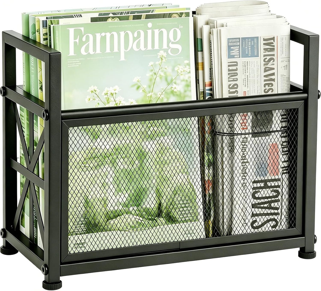 Large Magazine Rack Floor Stand, Metal Black Magazine Holder Floor