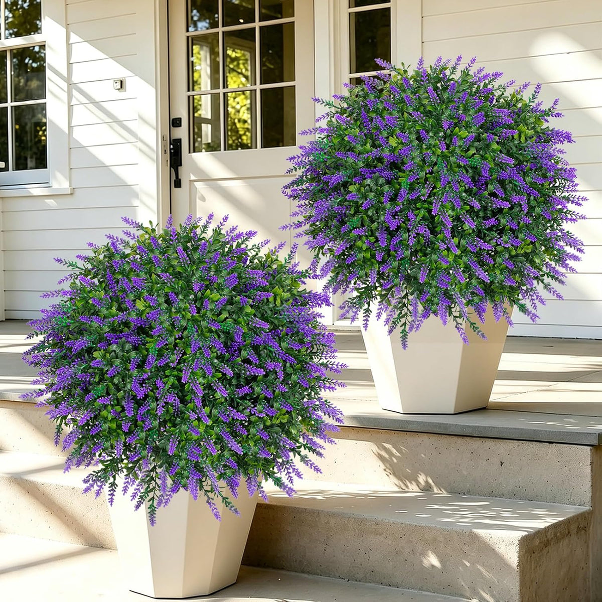 Chillchard 2 Pack UV Resistant Artificial Lavender Boxwood Plants Outdoor