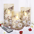 Glass Flameless Candles Battery Operated with Remote Timer Botanical Butterfly & Floral Real Wax Flickering LED Pillar Candle for Spring Summer Home Decor, Wedding, Table Centerpiece
