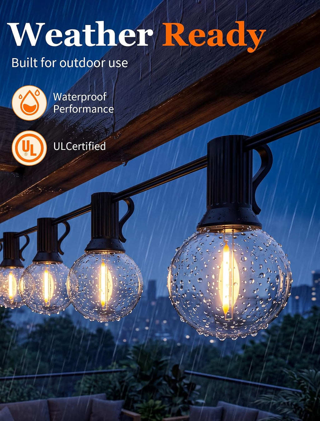 Abeja 100FT G40 LED Outdoor String Lights, 50 Shatterproof Bulbs, Black