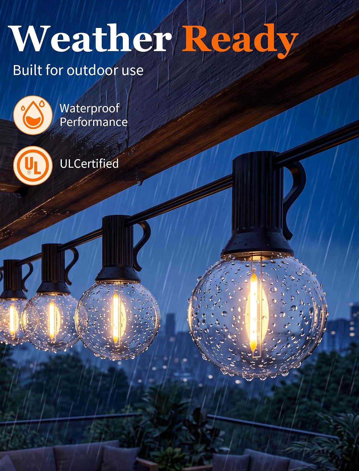 Abeja 100FT G40 LED Outdoor String Lights, 50 Shatterproof Bulbs, Black