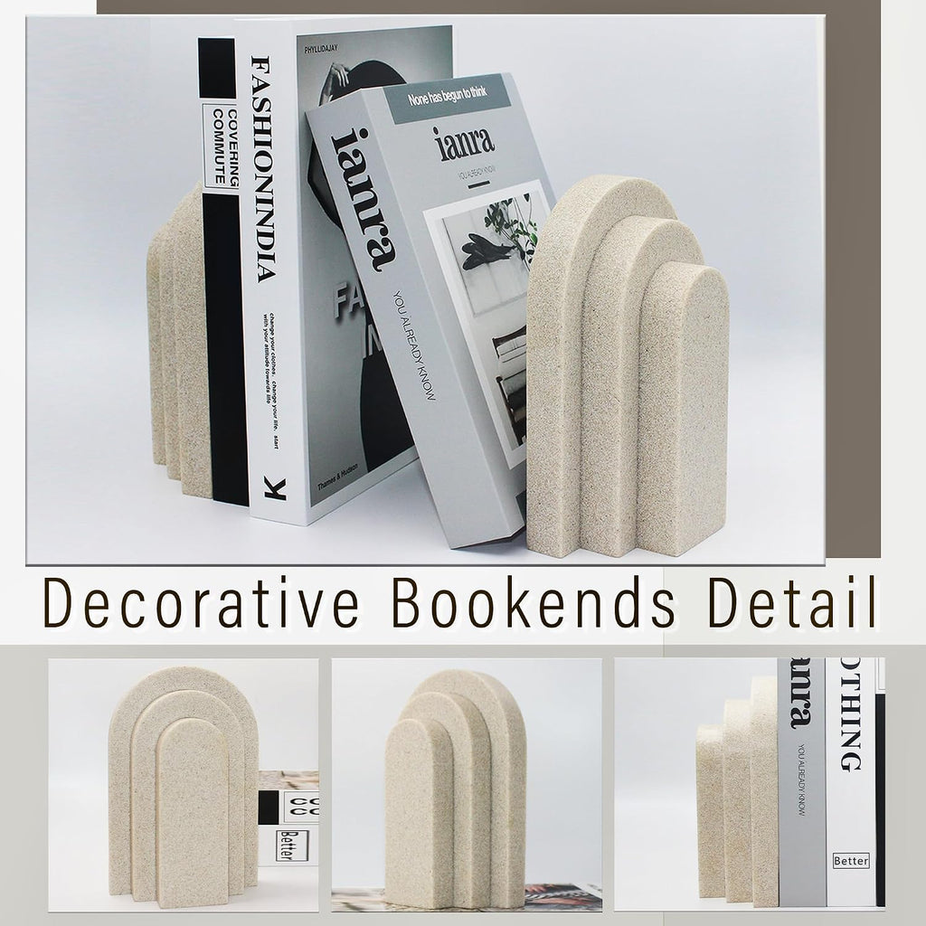 LIN CHUAN Heavy Duty Bookends for Shelves, Set of 2, Sandstone Beige