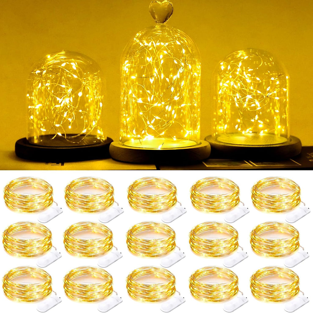 SmilingTown Fairy Lights Battery Operated Starry Firefly Silvery Wire String Lights 15 Pack 7.2ft 20 LED Jar Table Centerpiece for Wedding Christmas Halloween Party Decoration (Warm White)