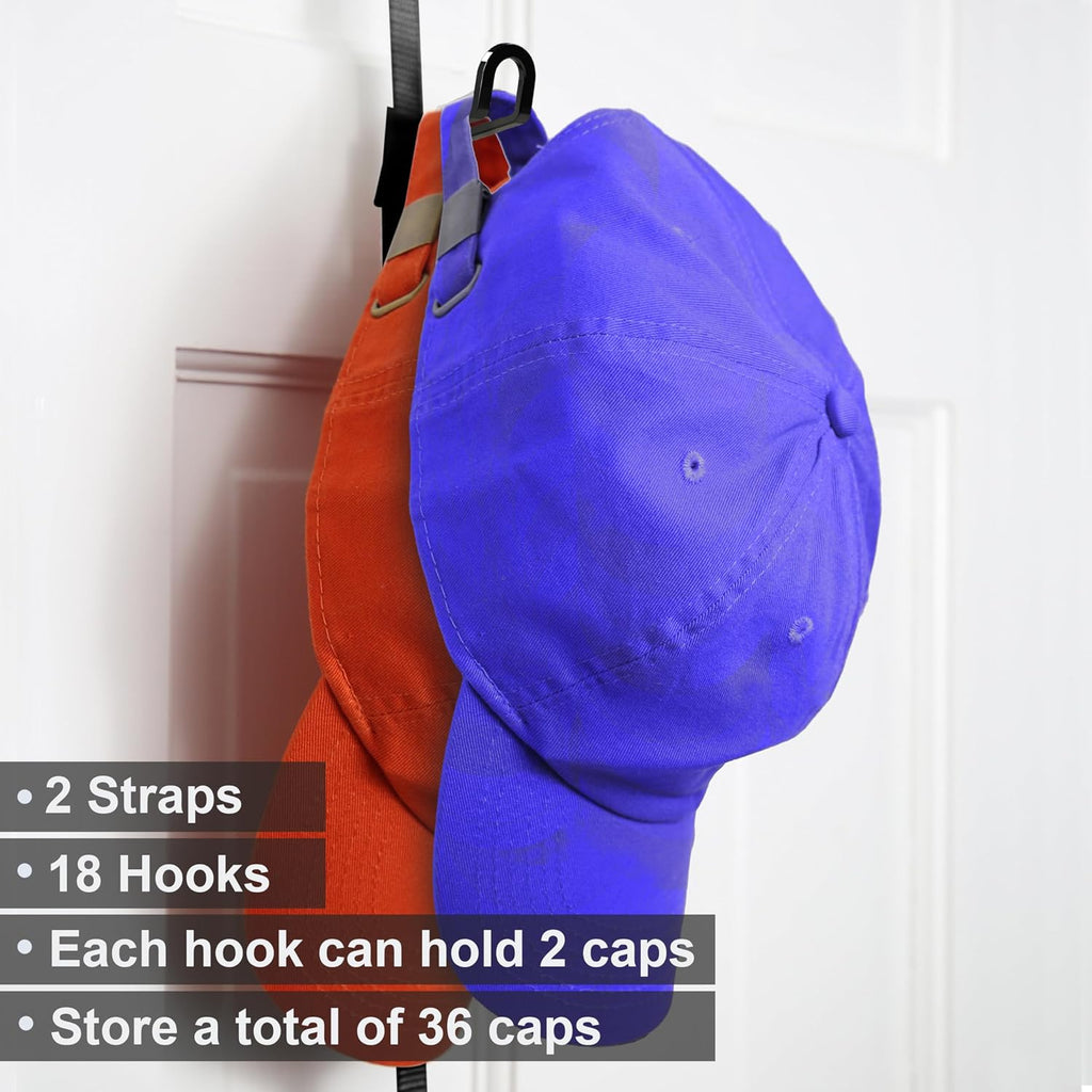 FOR 8-FEET DOORS ONLY! Over-The-Door Hat Organizer for Caps. 2 Straps