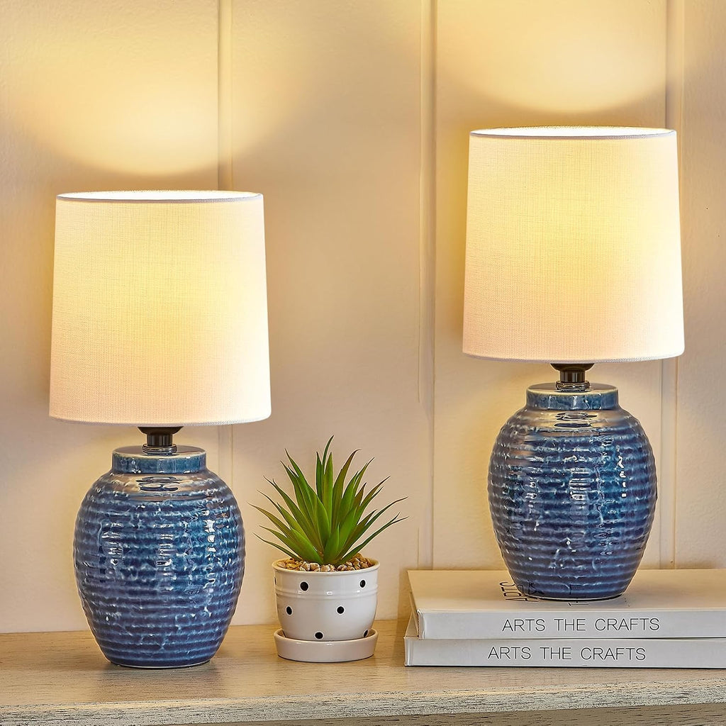 EJIAXIN Table Lamps Set of 2-13.75" Small Bedside Lamps - Classic Farmhouse Ceramic Table Lamp for Bedroom, Living Room, Nightstand, Office, Side Desk Lamp, End Table
