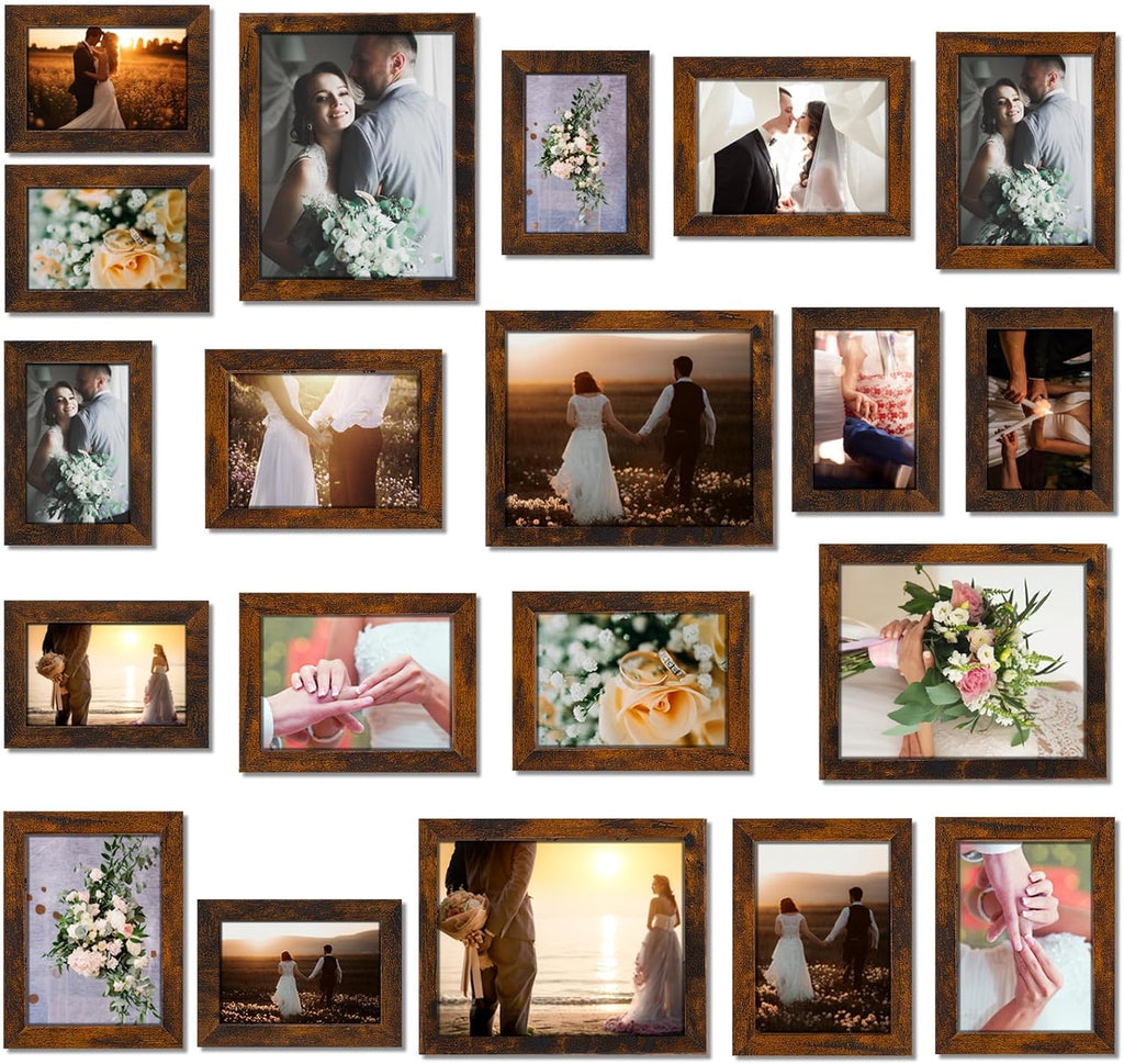 Namalu 20 Pcs Gallery Wall Frames Set Rustic Picture Frames Collage Assorted Photo Wall Decor Pack for Hanging or Tabletop Display Multi Sizes with 8 x 10, 5 x 7, 4 x 6 (Brown)