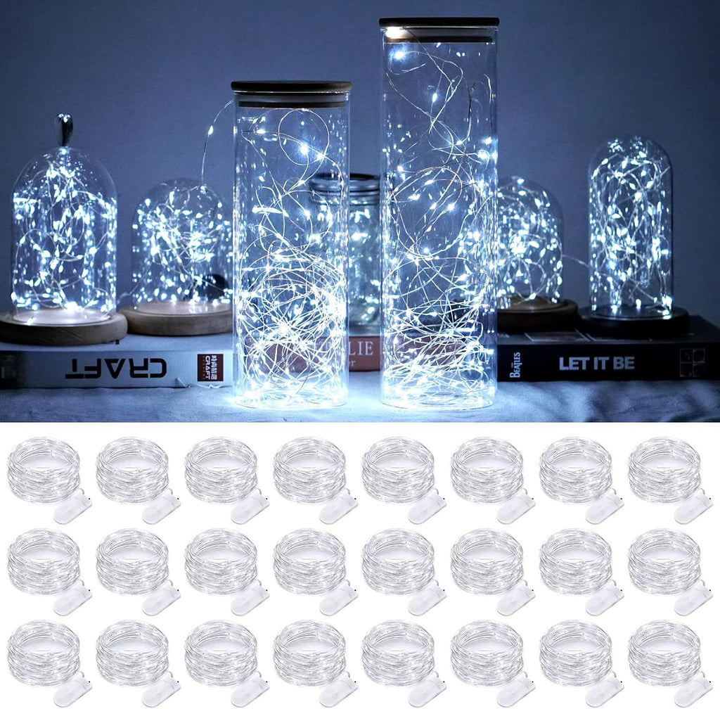 SmilingTown Battery Operated Fairy Lights, 24 Pack 20 LED 7.2ft Silver Wire Mini String Lights for Mason Jar, Bottle, Wedding Centerpiece, Halloween Christmas Party, Bedroom Indoor Decor (Cool White)