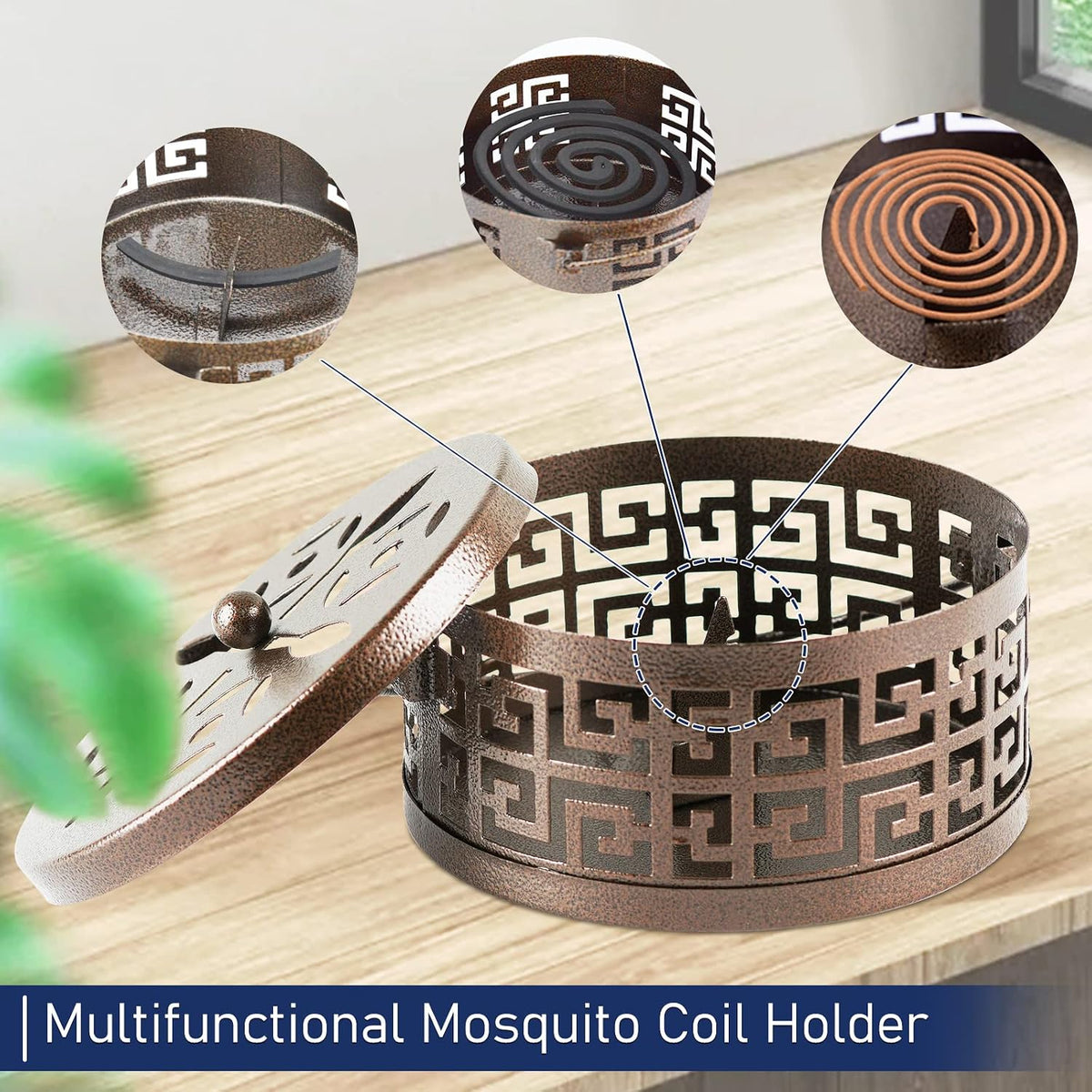 Exquisite Metal Mosquito Coil Holder for Indoor and Outdoor, Bronze