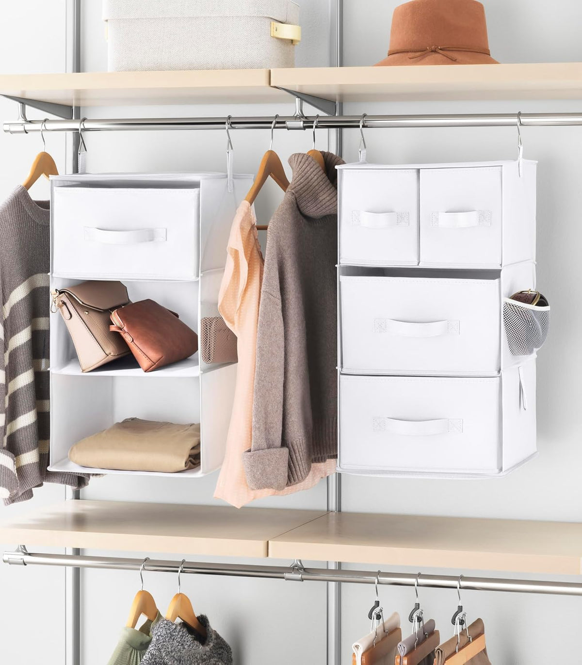 Whitmor Multi-Functional Hanging Organizer with Drawer Inserts- 5 Section - Closet Organizer - White