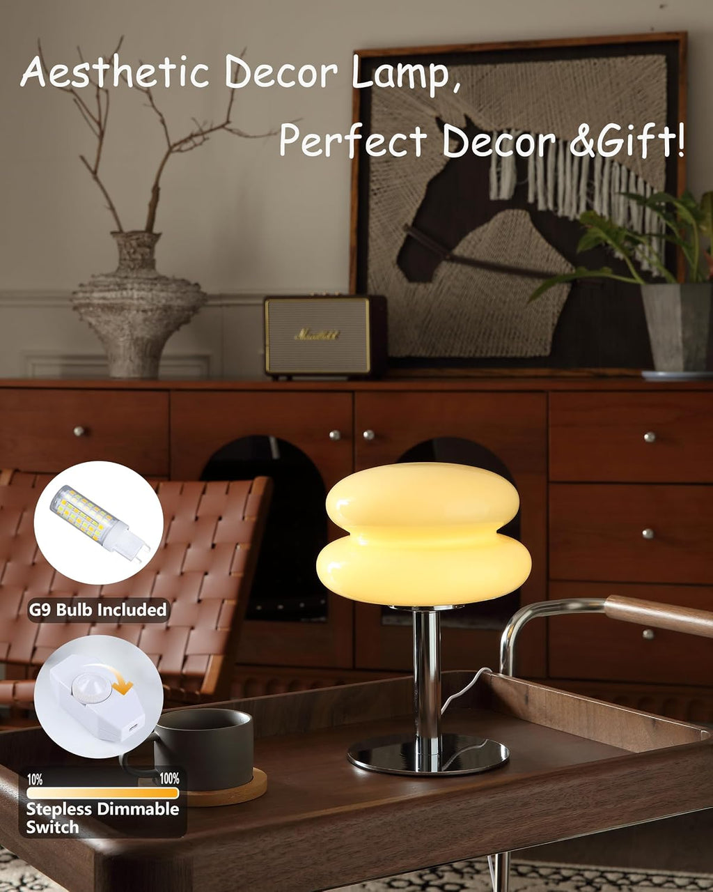 Glivpny Mushroom Lamp Table Lamp, Mid Century Modern Bedroom Lamps(Cream)