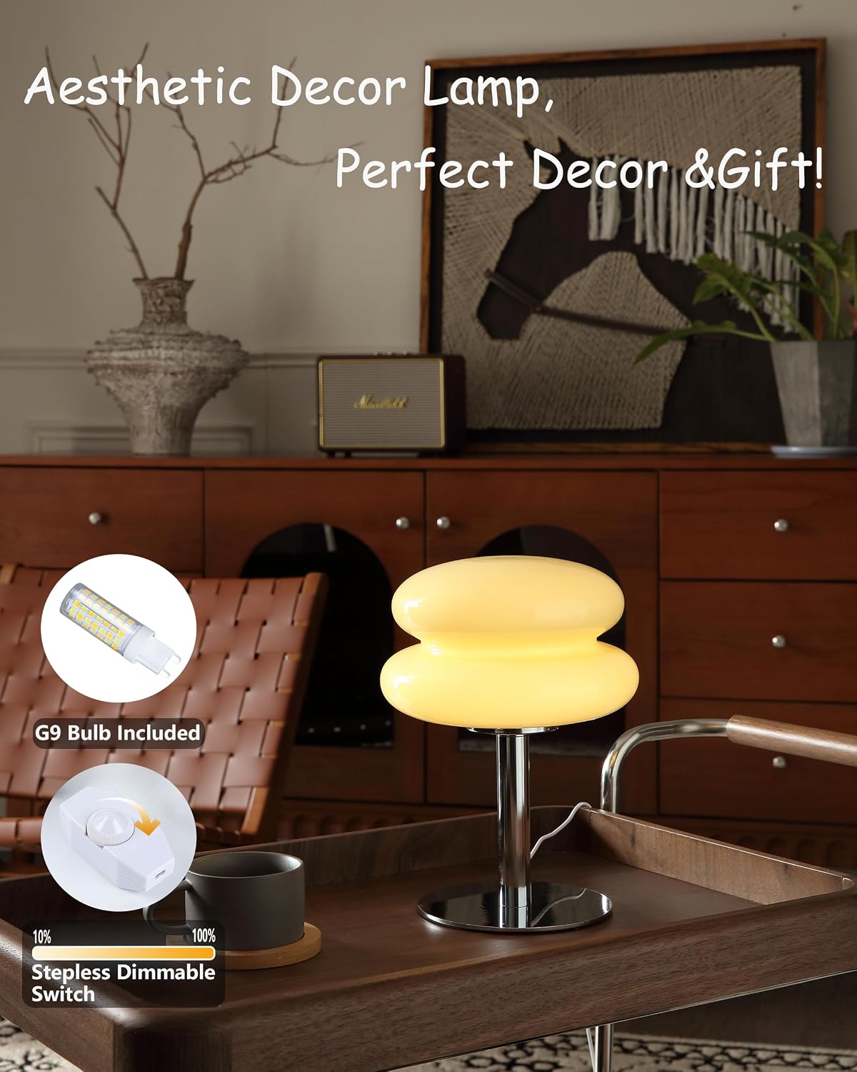 Glivpny Mushroom Lamp Table Lamp, Mid Century Modern Bedroom Lamps(Cream)