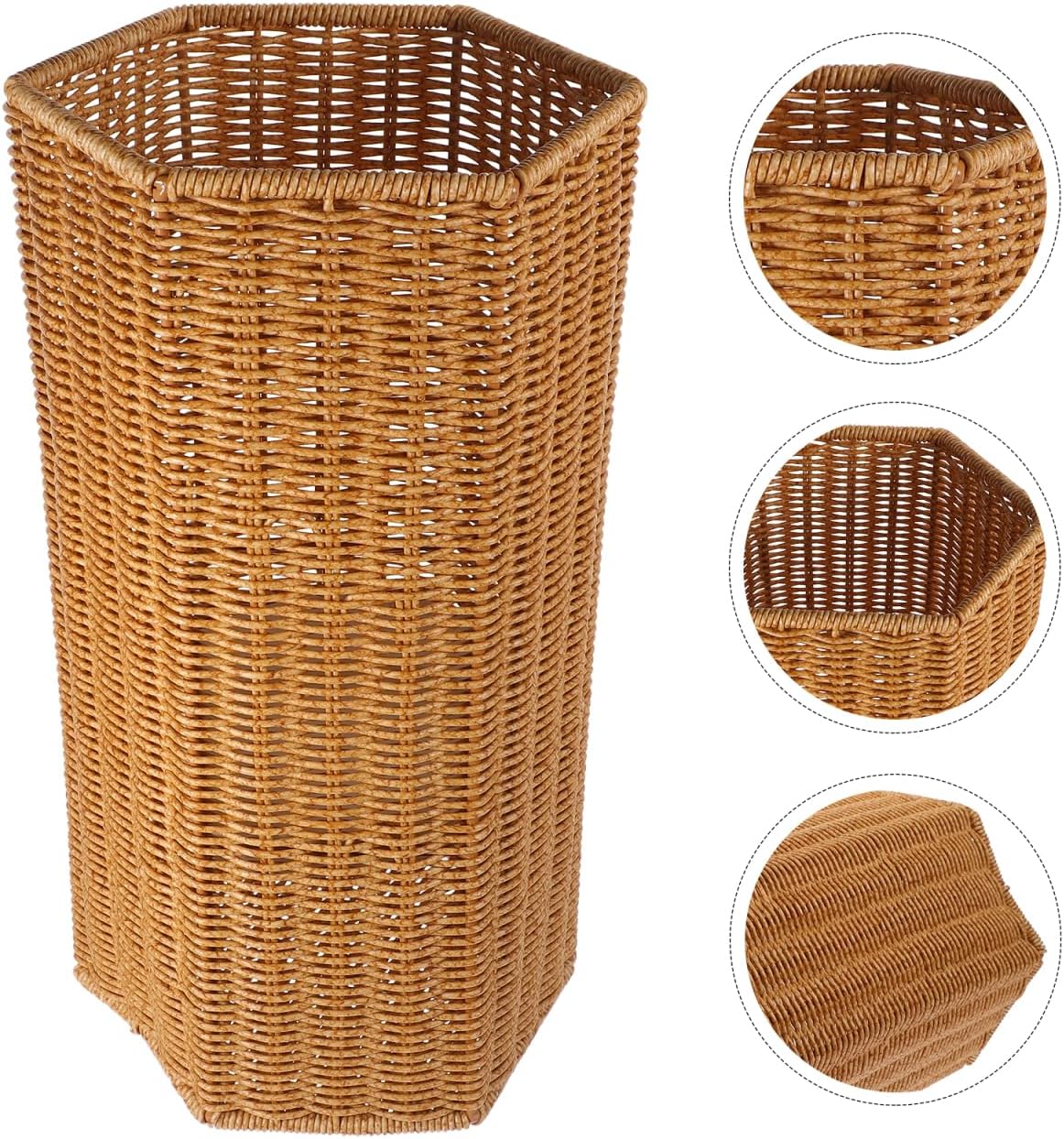 Angoily Artificial Rattan Umbrella Stand with Large Capacity Storage Bucket and Tray Indoor Umbrella Holder for Entryway and Office Multi-Use Rainshade Organizer with Yoga Mat Storage 15.55X7.87X7.48In
