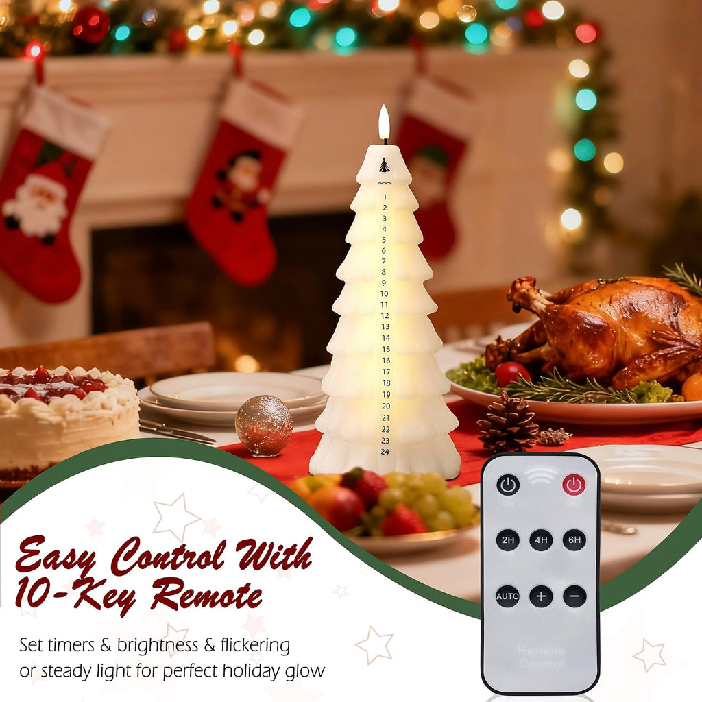 Christmas Tree Candles with Remote, Wax Christmas Countdown Candles White