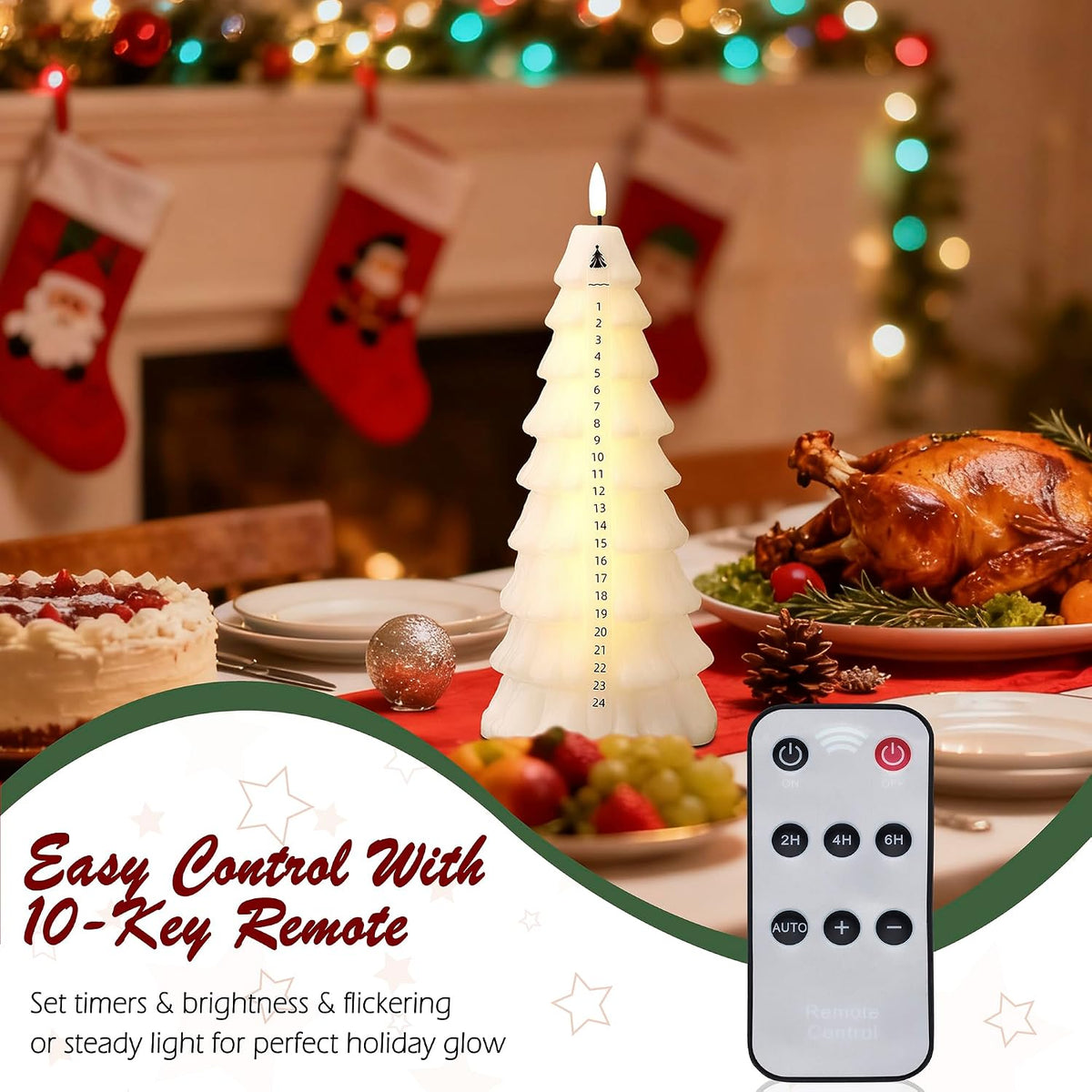 Christmas Tree Candles with Remote, Wax Christmas Countdown Candles White