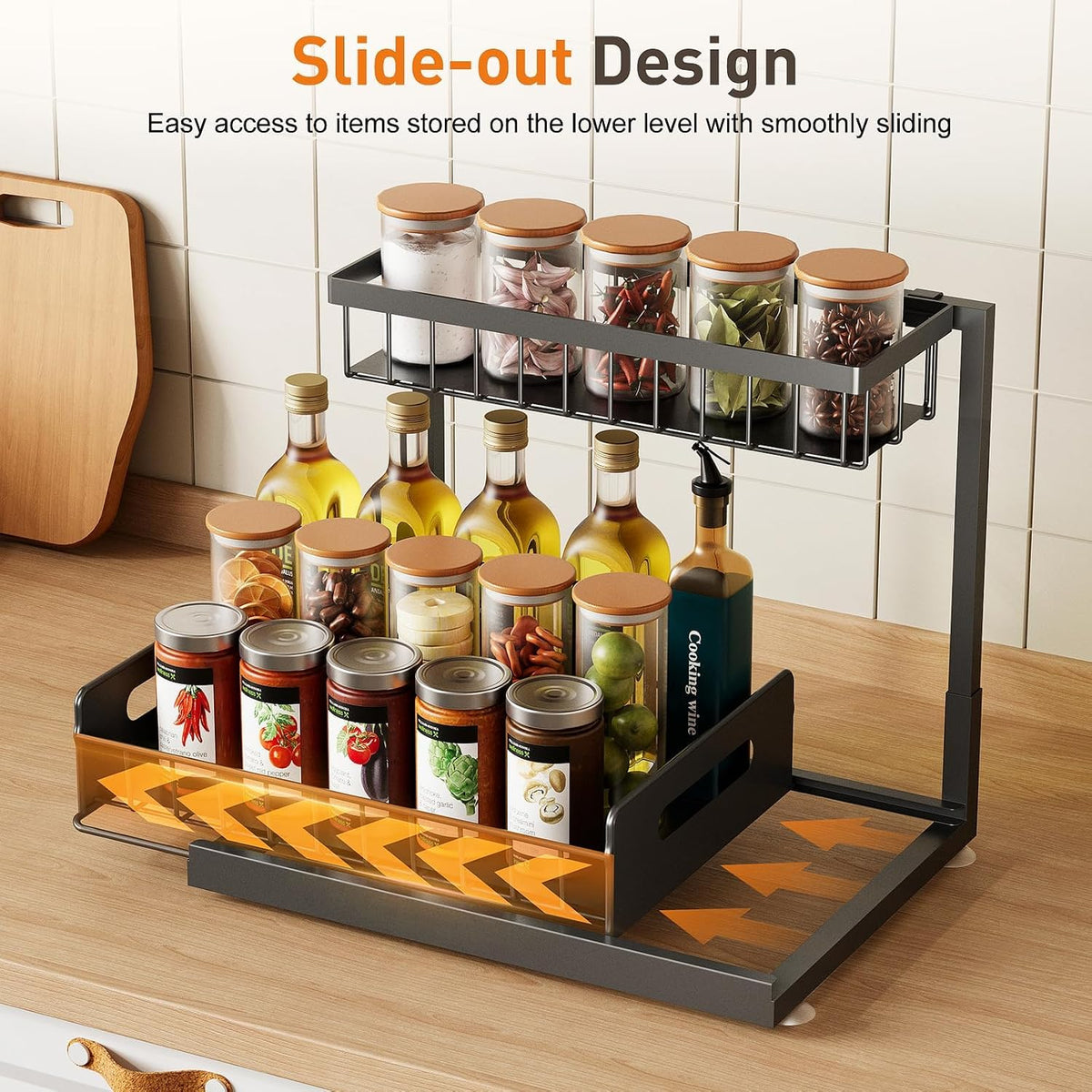 AIDIAM Under Kitchen Sink Organizer, Metal Pull Out Bathroom Organizers and Storage, 2-Tier Cabinet Organizer Shelf with Sliding Drawer, Home Organization for Kitchen, Laundry, Pantry, Black, 1 pack