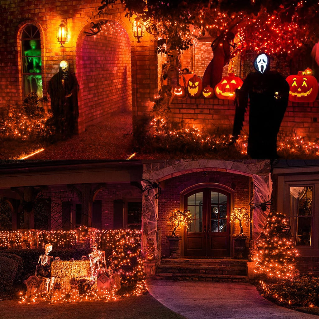 ODEETRONIC Orange Halloween Lights, 21.63ft 100 Count Orange Incandescent Lights Connectable, Plugin Outdoor Tree Light, Mini Indoor String Light for Room Party Haunted House Decor, Brown Wire