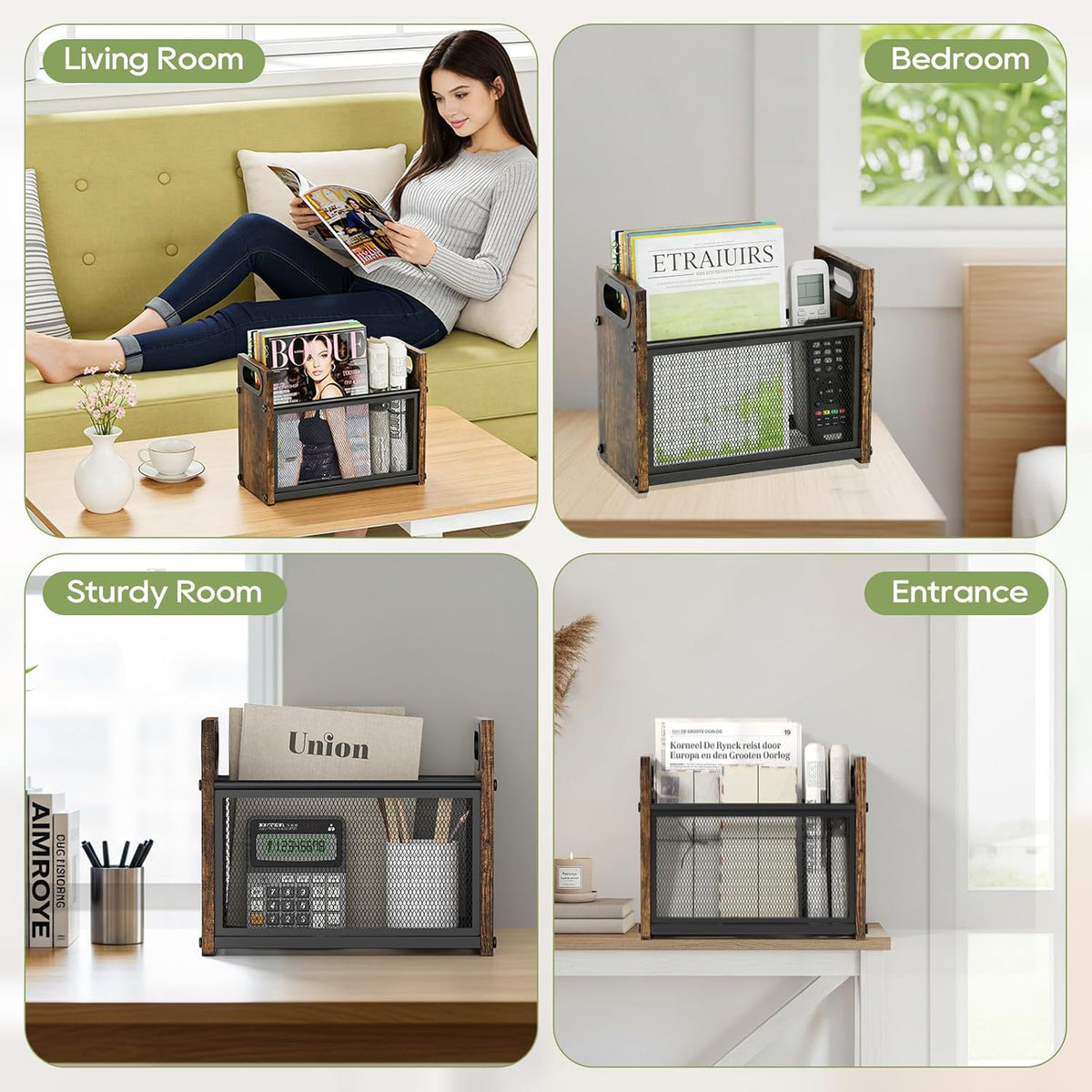 Magazine Rack & Holder, Mesh Magazine Rack Floor, Multi-Purpose Storage Organizer for Magazines, Books, Newspapers, Mail, Tablets | Magazines Storage Basket for Home, Office, Bathroom, Vintage Brown