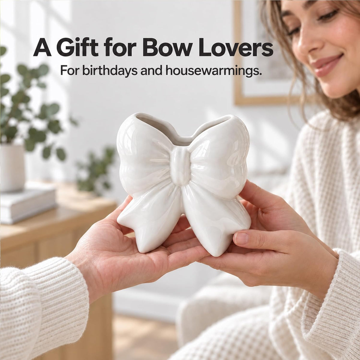 Ivory White Bow Toothbrush Holder, Ceramic Makeup Brush Holder for Vanity