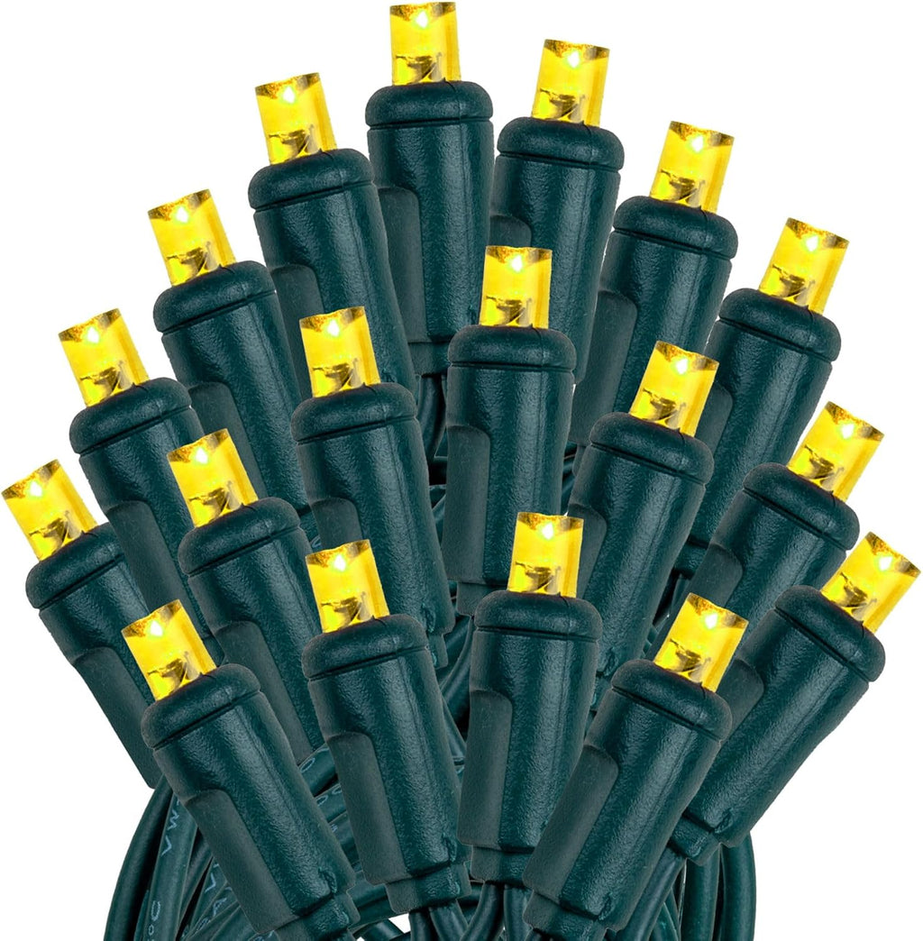Novelty Lights 11ft 50 LED Yellow Christmas Lights, Green Wire, UL Listed