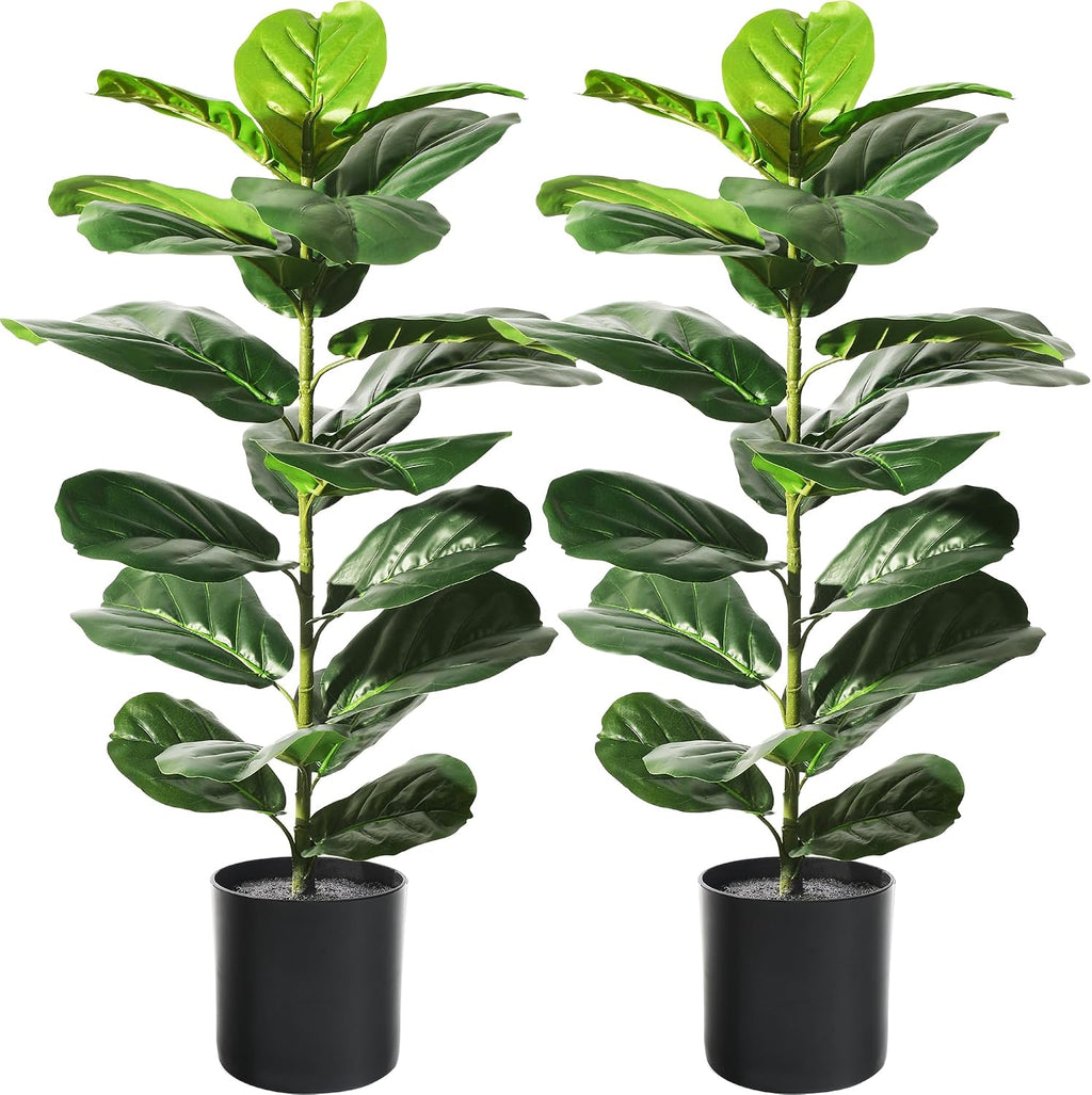 Suntee 2 Pack Faux Fiddle Leaf Fig Trees with Felt Fabric Cover, 30 Inches