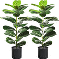 Suntee 2 Pack Faux Fiddle Leaf Fig Trees with Felt Fabric Cover, 30 Inches