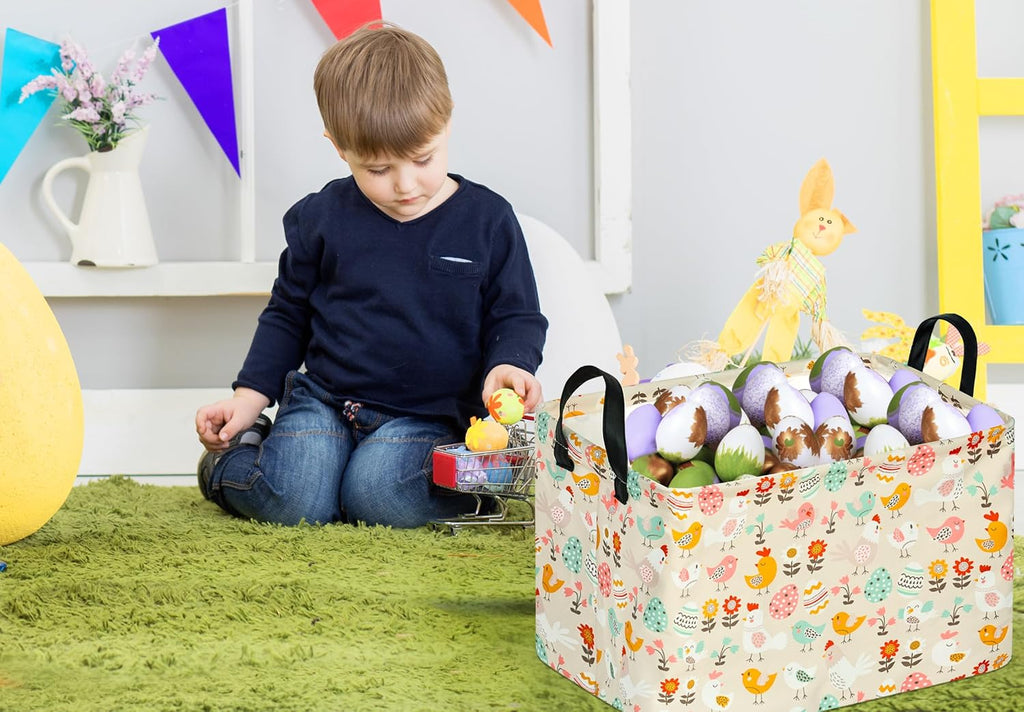 MAIZMZ Easter Storage Basket Eggs Bunny Flower Gifts Cube Kids Waterproof Storage Bins Organizer,Foldable Closet Shelf Baskets with handles for Women,Nursery Hamper Toys Box,Room Decorations