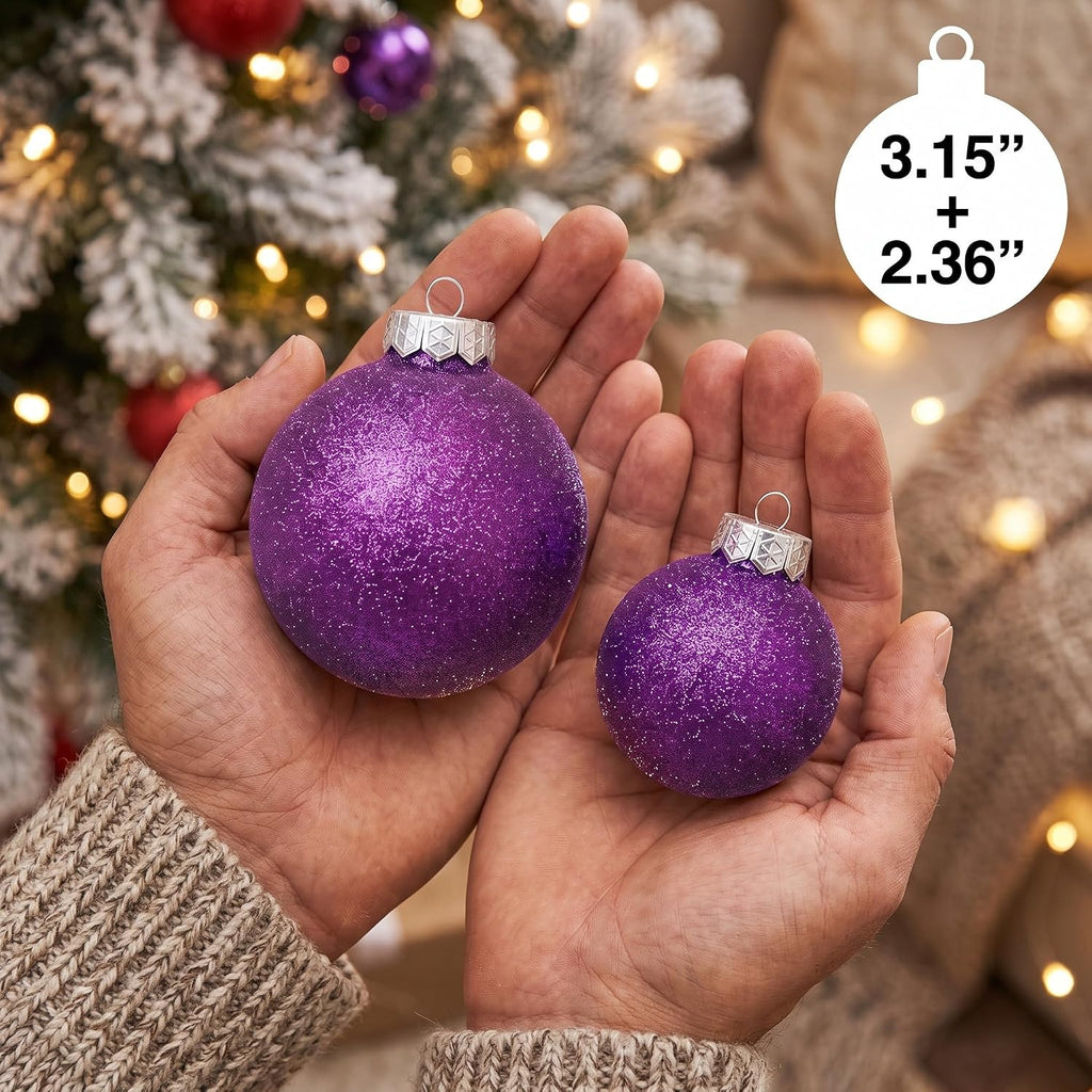 Purple Christmas Ornaments Ball Set for Tree Decor, Glitter