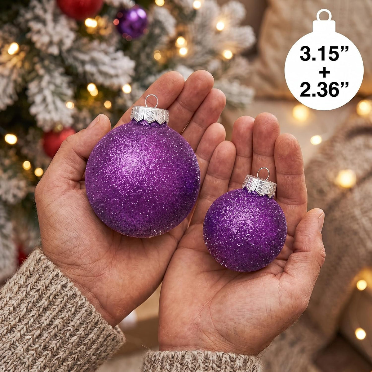 Purple Christmas Ornaments Ball Set for Tree Decor, Glitter