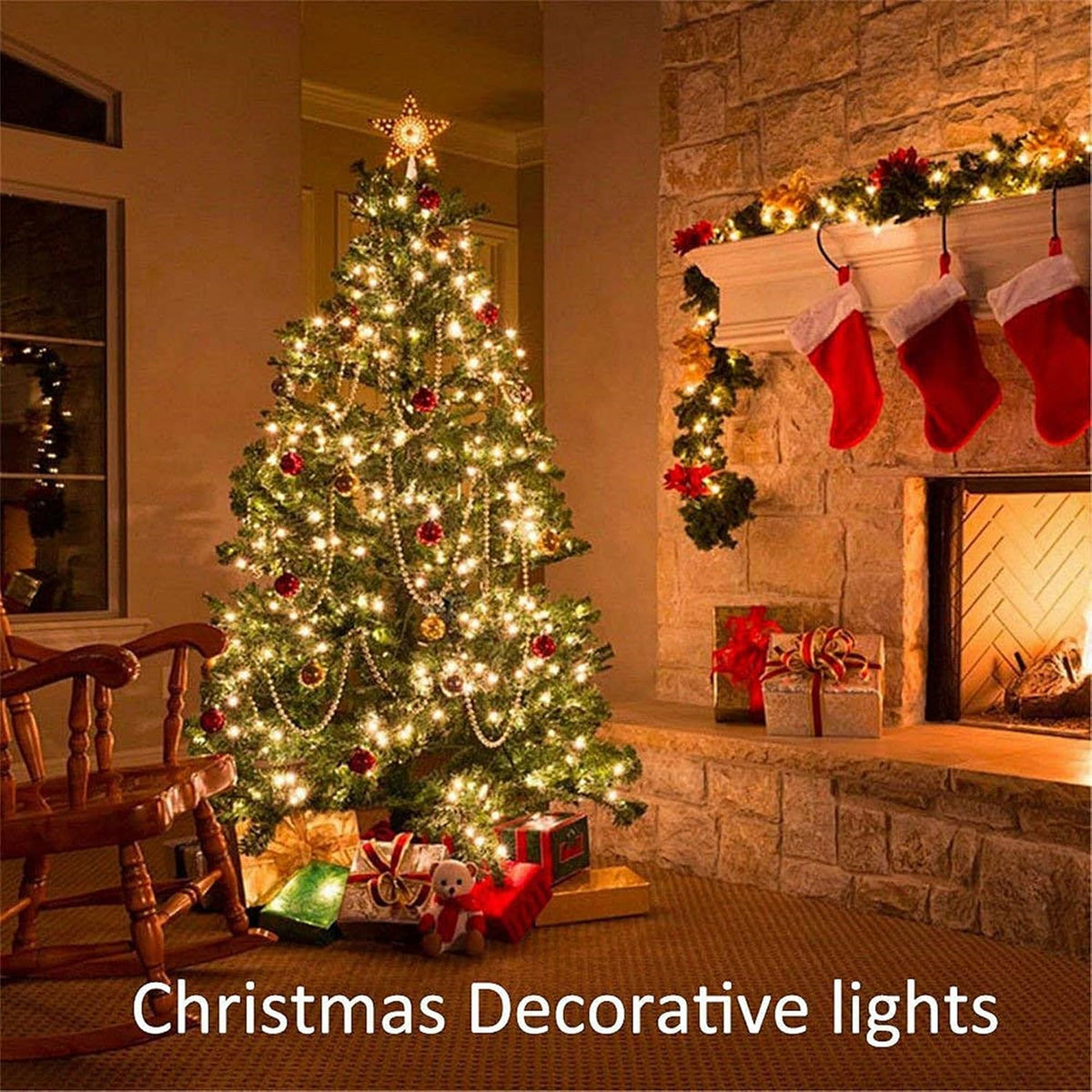Dazzle Bright 4 Pack Battery Operated Outdoor String Lights, 50 LED 16 FT Warm White Christmas Lights Green Wire with 8 Modes Timer, Outdoor Battery Xmas Wreath Light for Christmas Holiday Decoration
