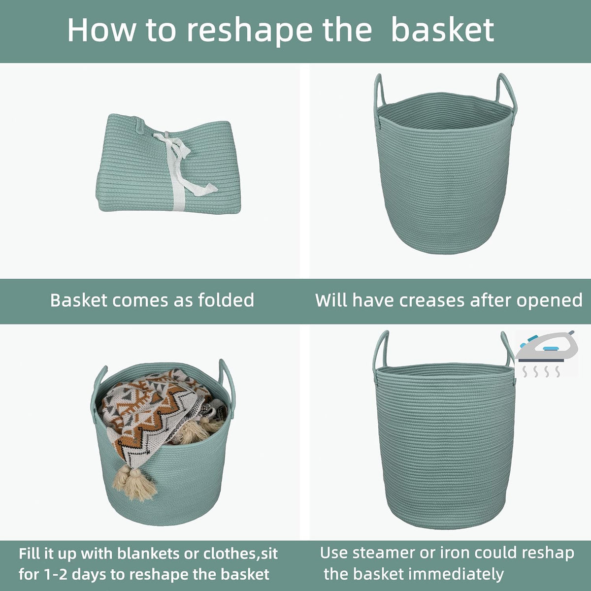 XUANGUO Cotton Rope Laundry Basket Hamper for Clothes Large Light Green