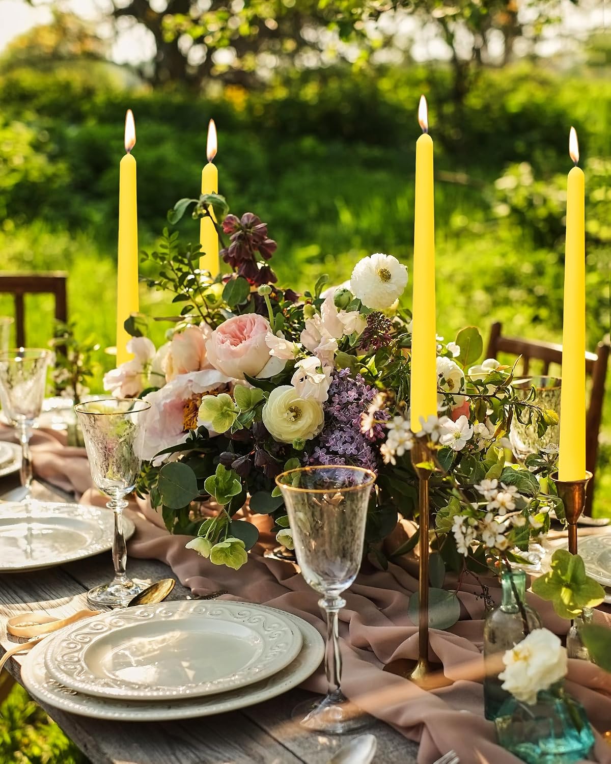 10 Inch Yellow Unscented Taper Candles for Summer Parties
