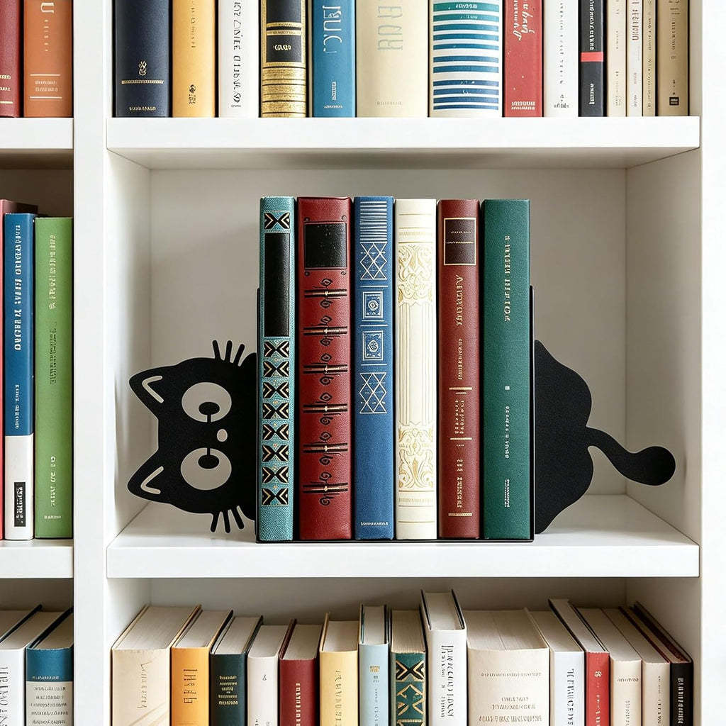 Cat Bookends Set of 2, Peeping Cat Bookends for Shelves Decorative