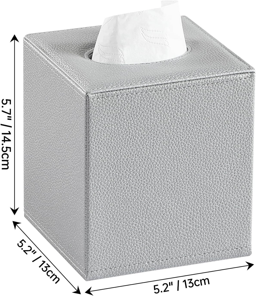 Square Tissue Box Cover with Magnetic Closure Bottom, Silver