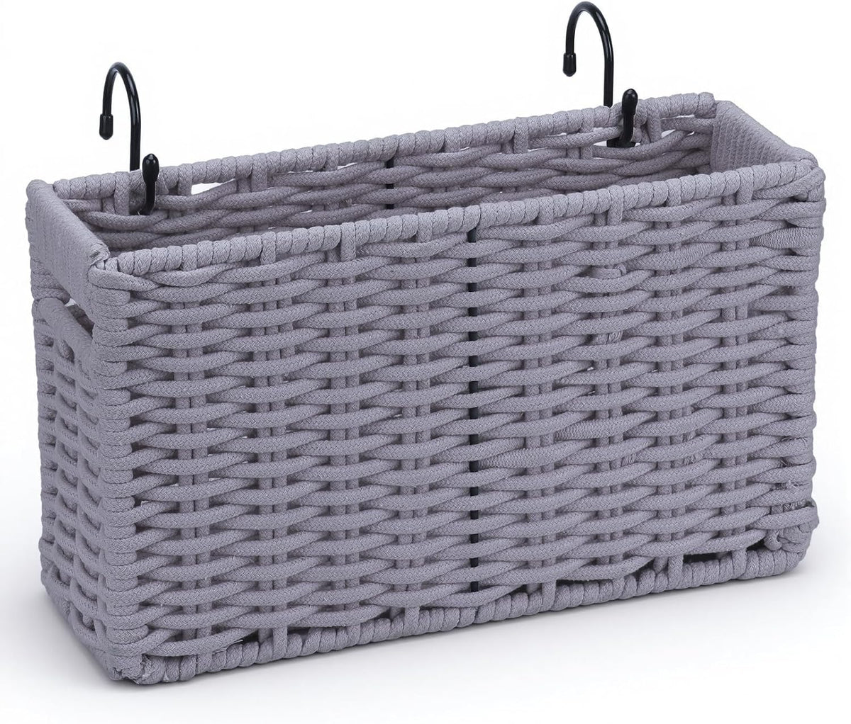 Cotton Rope Woven Bedside Caddy for Dorm Bed, Foldable Bedside Shelf Bunk Bed Accessories, College Dorm Room Essentials Hanging Organizers Storage Basket, Room Decor Magazine File Holder (Gray)
