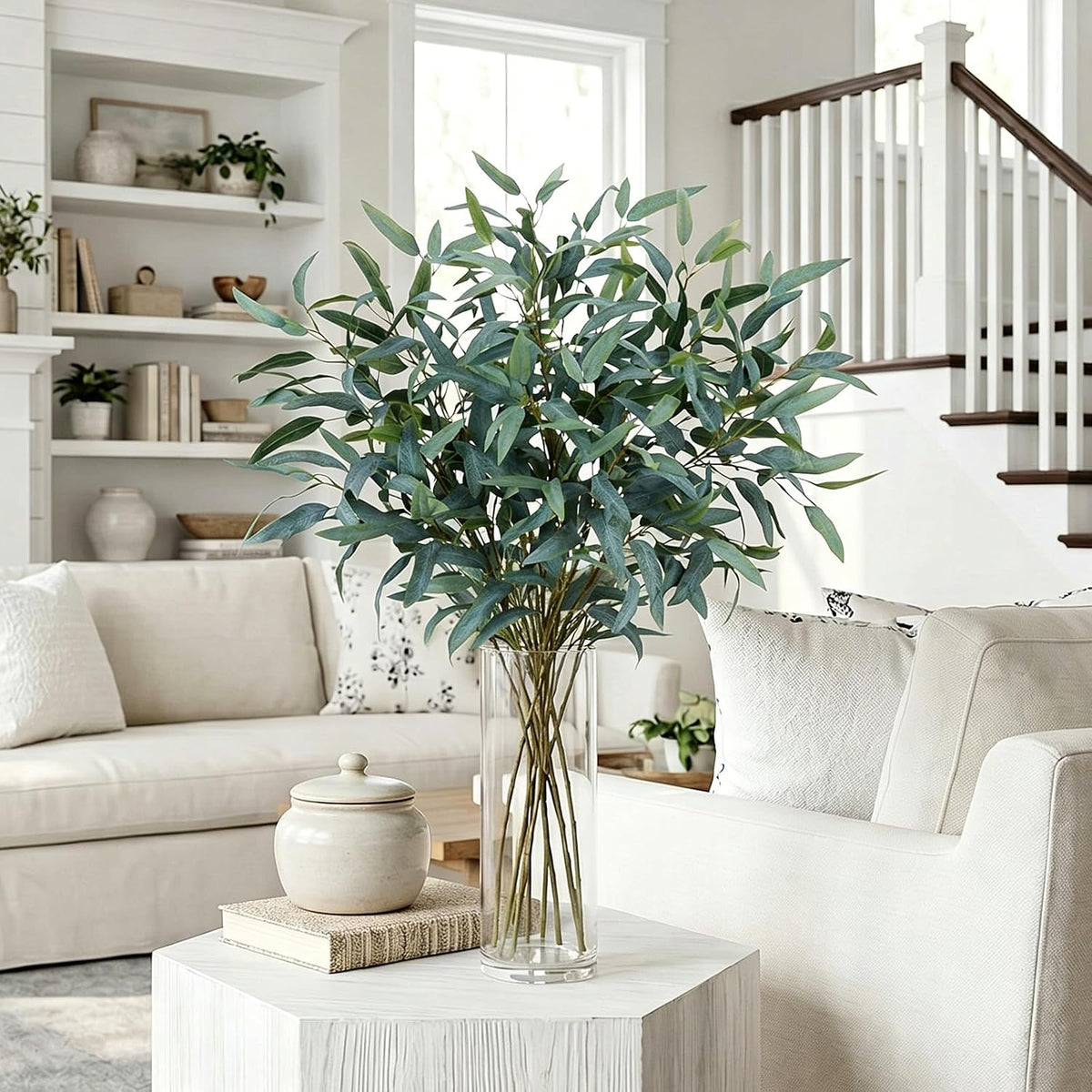 GTIDEA 8 Pack 37.5'' Artificial Eucalyptus Greenery Stems