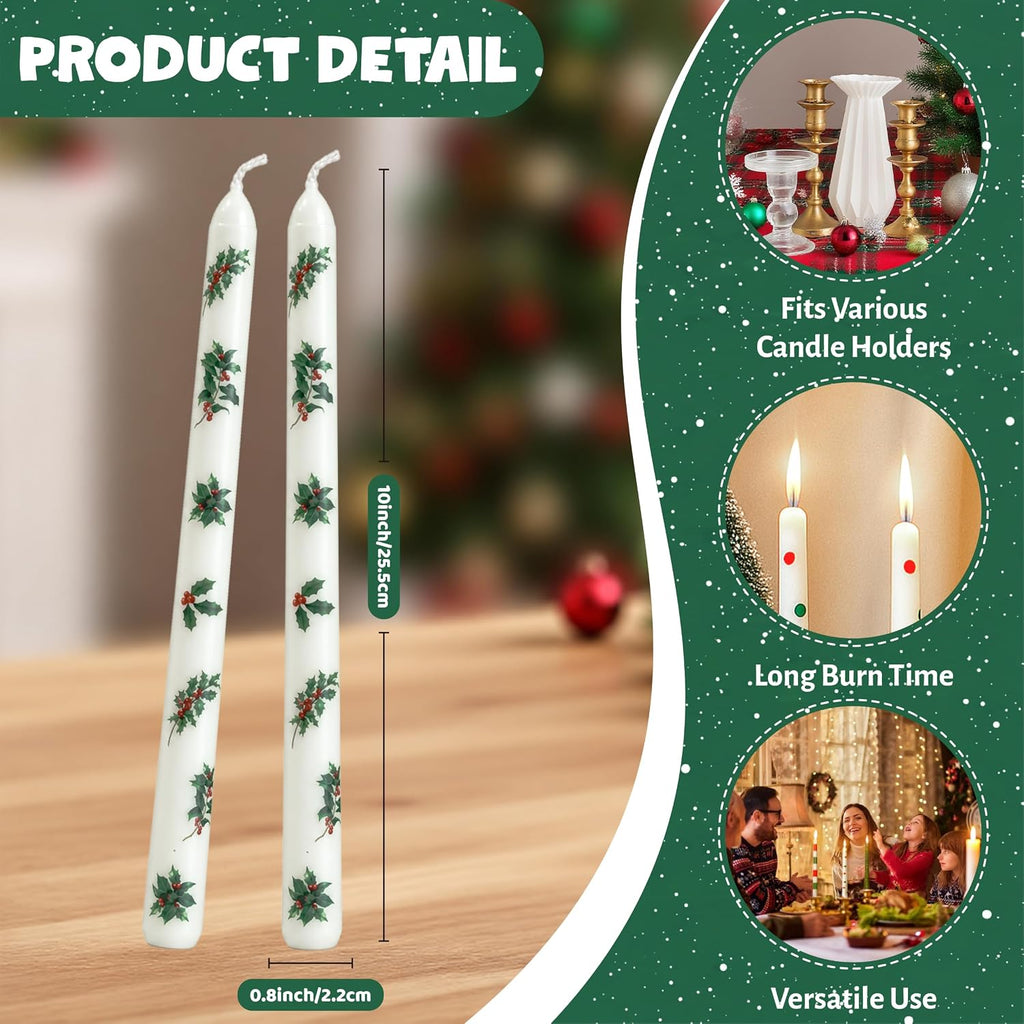 4 Pack Christmas Taper Candles, 10 Inch Unscented Candle Sticks