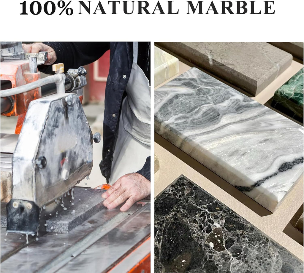 YMXYJM Real Natural Marble Tray for Bathroom, Genuine Marble Stone Vanity Tray, Luxury Storage Trays for Kitchen, Vanity, Home Decor, Dresser, Non-Resin/Non-Ceramic, 12"x 8"x 1.2", Black