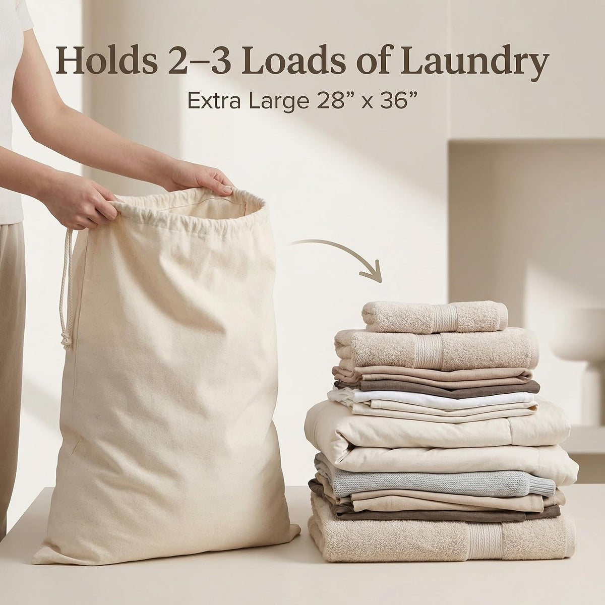 Urban Villa Laundry Bags 2-Pack 28”x36" Extra-Large Cotton Canvas Heavy Duty Washable Durable Travel Laundry Sacks with Drawstring Closure Reusable Hamper Liners for Dirty Clothes Delicates & Lingerie
