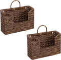 Set of 2 Magazine Holder Wall Basket Water Hyacinth Woven Mail Organizer, Wicker Wall Hanging Baskets for Magazines, Letters & Storage Decorative Mail Holder, Magazine Rack, Hanging Basket, Coffee