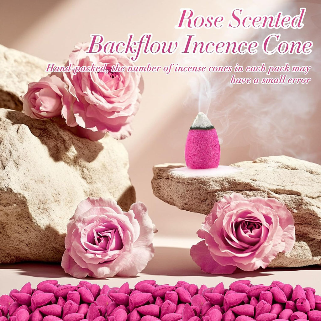 Sukh Backflow Incense Cones - 108 PCS Waterfall Incense Cones (Rose)