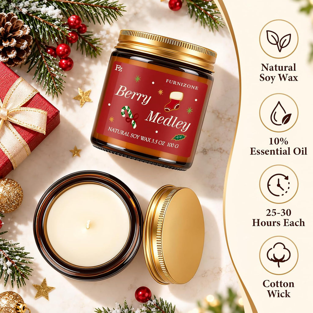 Christmas Candles Gift Set, Winter Candle for Home Scented, Natural Soy Wax