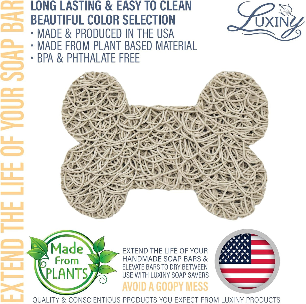 Soap Savers for bar soap, American Made by Luxiny, Lifts Soap in Soap Dishes & Shower Soap Holders -Handmade Soap Lasts Longer -Made with Plant Based Materials (Dog Bone Brown Tan)