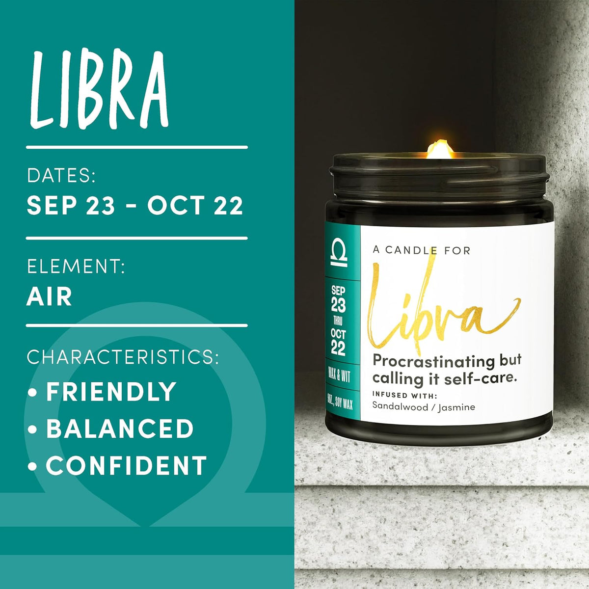 WAX & WIT Libra Gifts for Women, Zodiac Gifts for Women, Astrology Gift, Zodiac Candles, Libra Candle, September October Birthday Gift for Woman, Astrology Candle - 9oz
