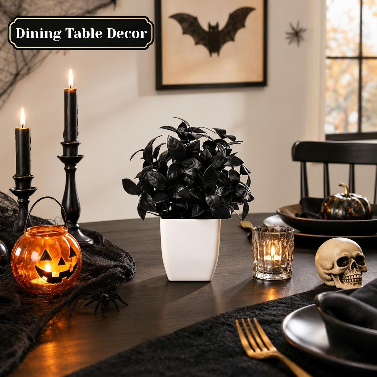 Der Rose 4 Pack Black Artificial Plants for Indoor Halloween Decor