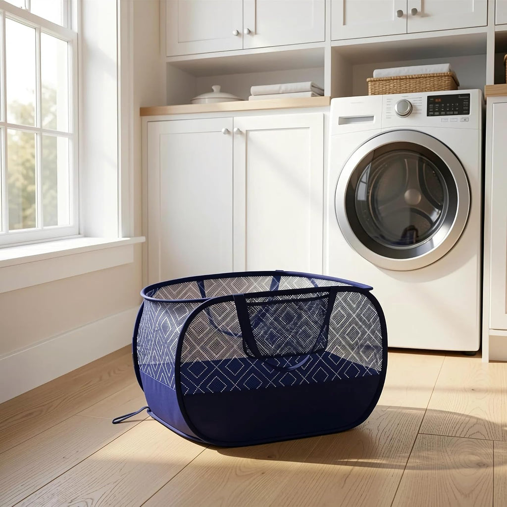 100L Extra Large Mesh Pop Up Laundry Hamper 2 Pack with Pocket and bag