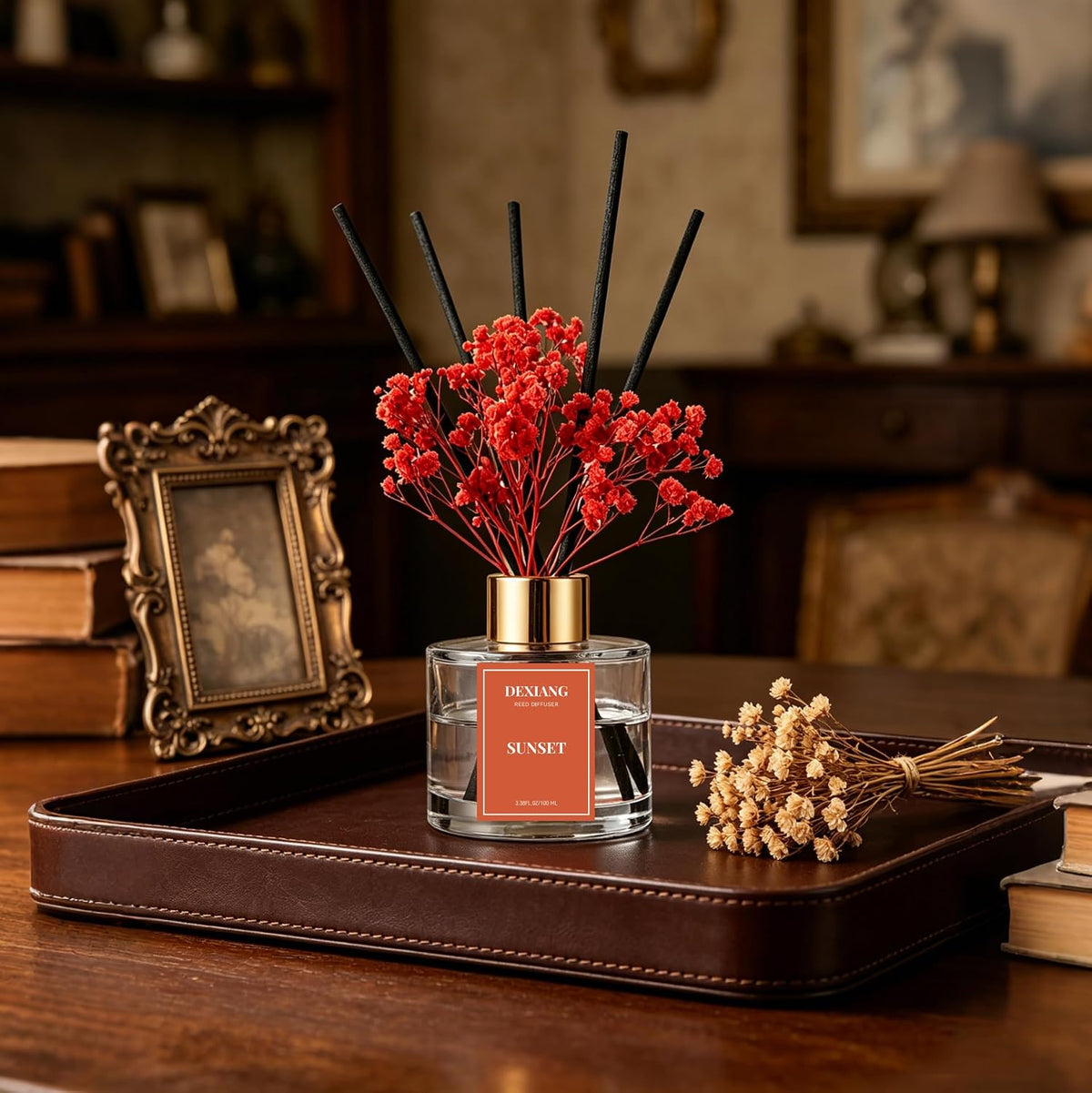 Reed Diffuser Set,3.38 fl oz (100 ml) Sunset Oil Diffusers with 6 Reed Sticks for Bathroom Shelf Decor Home Fragrance Reed Diffuser