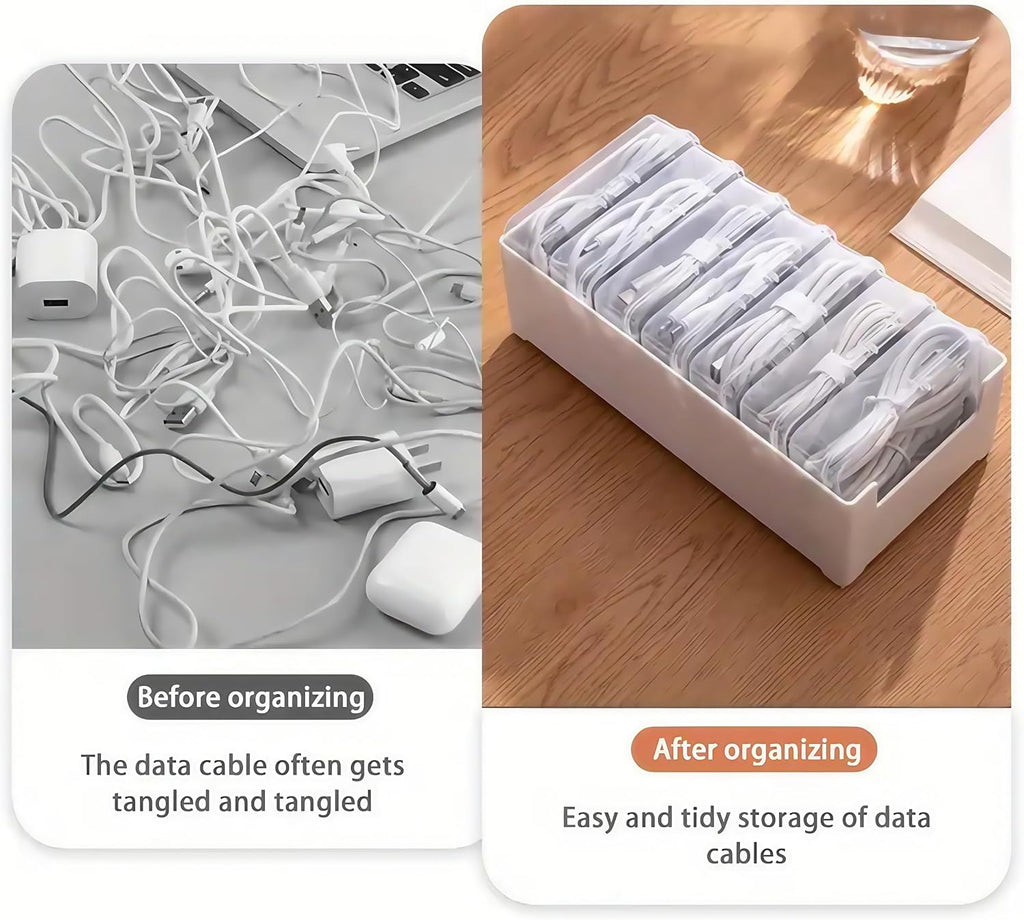 7 Grid Clear Cable Organizer Box with Switch for Desktop Cord Storage