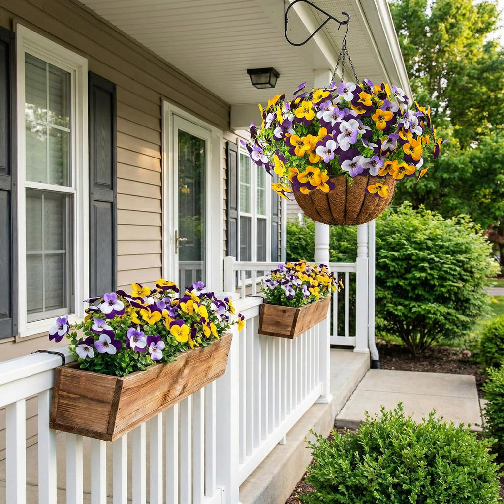 lovemoon 2 Set Artificial Outdoor Pansy Flowers with Hanging Baskets