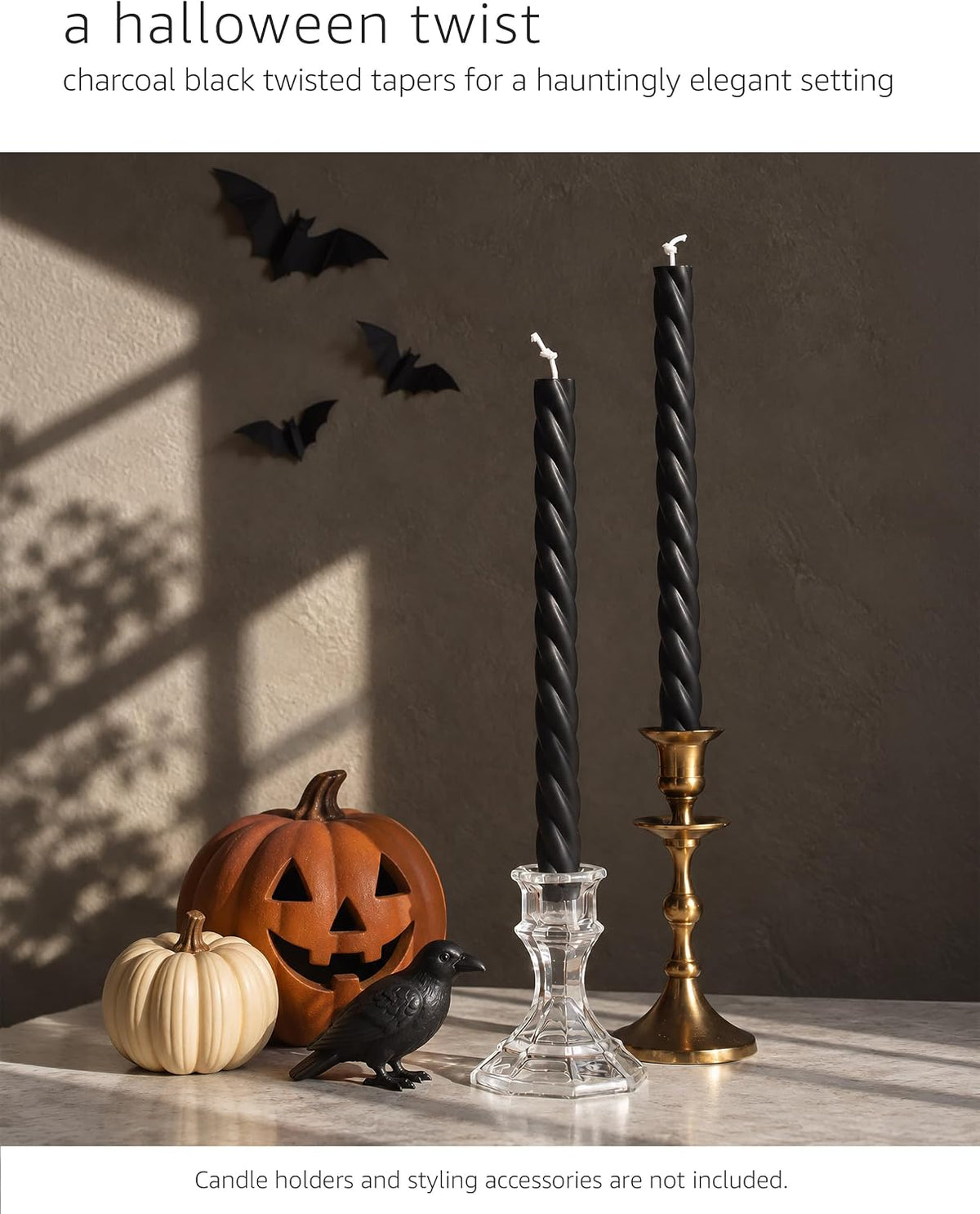 Charcoal Black Twisted Taper Candles, 10“, 4 Pack, Unscented